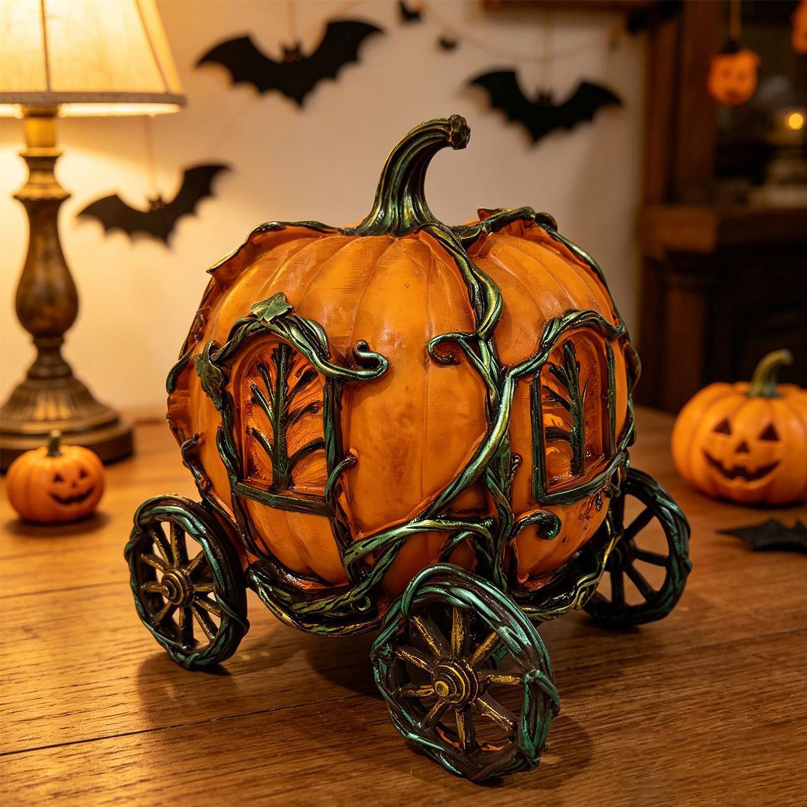 Vintage Fairy Figurines Collectible - Halloween Pumpkin Decor Resin Vintage Carriage